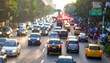 © Reno - Blurred daytime shot captures a busy city road with various vehicles. Trees line the edges as cars travel in multiple lanes