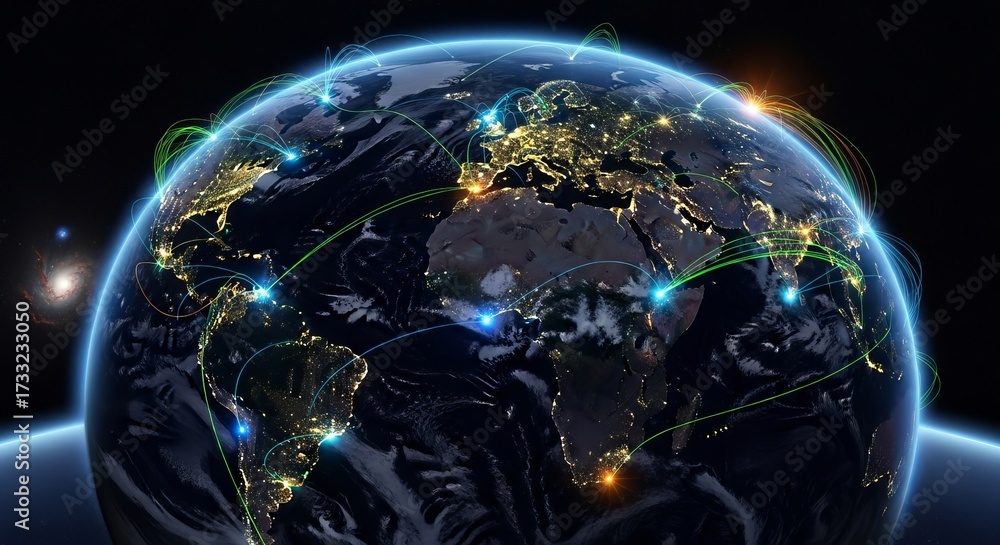 Map Data Transfer Line Global network connecting the world with glowing connections and data ...