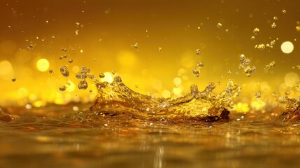 Canvas Print - Golden Water Splash With Glimmering Light Reflection in Background