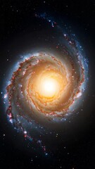 Wall Mural - Dramatic view of a spiral galaxy with bright orange center and blue arms in deep space with stars and cosmic dust, fantasy nebula