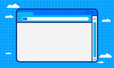 flat design web browser window mockup template on a blue cloudy background