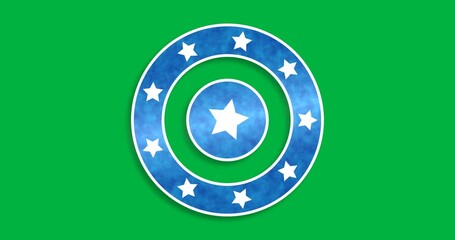Wall Mural - Animation of white stars spinning on blue circles on transparent background
