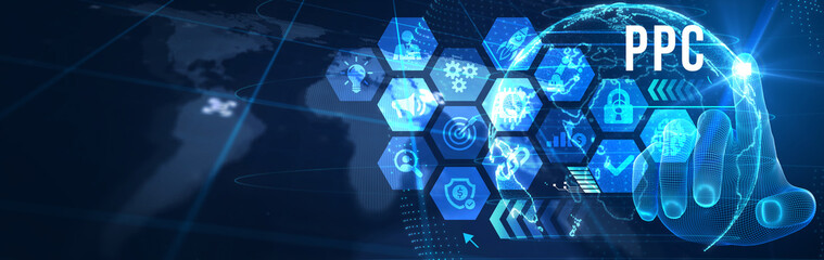 Wall Mural - Business, Technology, Internet and network concept. PPC Pay per click payment. Technology digital marketing. 3d illustration