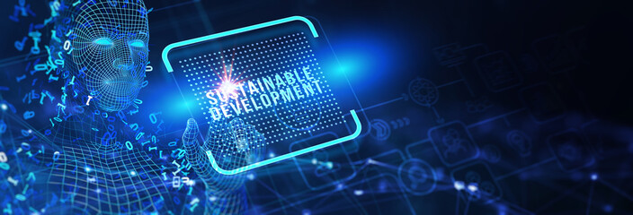 SUSTAINABLE DEVELOPMENT inscription, cloud technology concept. Business, Technology, Internet and network concept. 3d illustration