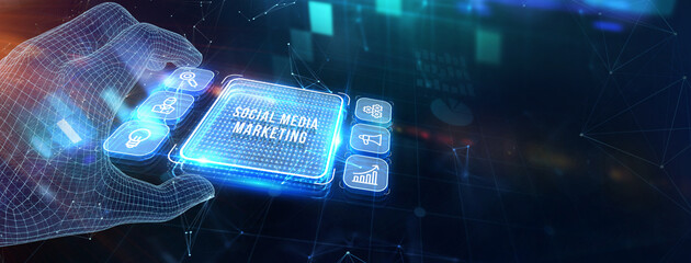 Wall Mural - Business, Technology, Internet and network concept. SMM Social Media Marketing. 3d illustration
