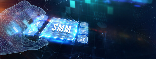 Wall Mural - Business, Technology, Internet and network concept. SMM Social Media Marketing. 3d illustration