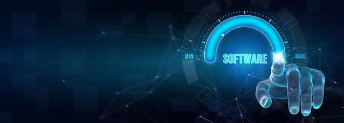 Software development and business process automation, internet and technology concept on virtual screen. 3d illustration