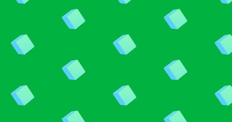 Wall Mural - Animation of rows of blue cubes pattern moving on transparent background