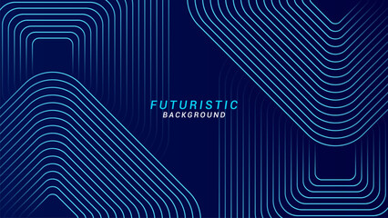 Wall Mural - Abstract futuristic technology concept background. Shiny geometric line pattern on a dark blue background. Suitable for posters, covers, banners, presentations, websites, and flyers.