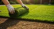 © Jajank - Lawn installation hands rolling out fresh turf on a sunny day
