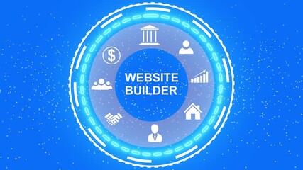 A Website Builder concept button on a futuristic .Business, Technology and network concept. Animated Dynamic wave of color particles. Digital technology background random dot 4K.