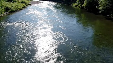 Wall Mural - overhead tracking shot capturing intricate patterns of river currents and reflections overhead track