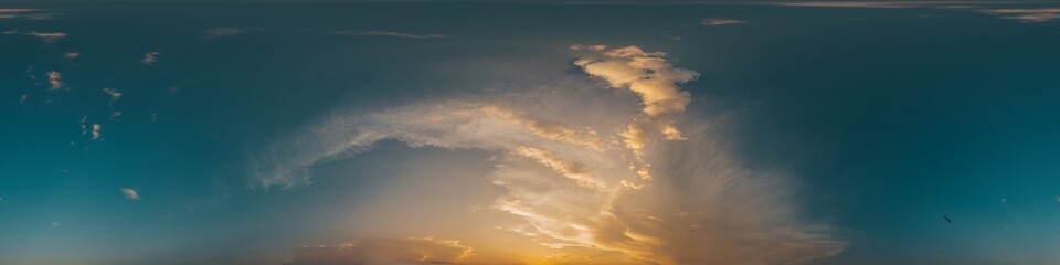Wall Mural - 360 panorama of glowing sunset sky with bright cirrus clouds. seamless hdr spherical 360 panorama. s