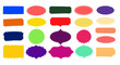 © kokoto - Collection of colorful grunge badge shapes features scalloped edges and oblong ovals for sticker or tag design element.