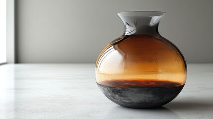 Elegant Brown Glass Vase on a White Surface with Minimalist Background Interior