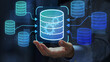 © tadamichi - Data integration and ETL process. Data pipeline and data warehouse. Engineer holding database icons.