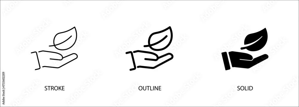 Hand with leaf icon for environment, nature. Editable vector stroke ...