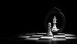 © Alexar_JavaCreator - Chess inspiration and self reflection in a dark setting motivational concept on a chessboard mirror view