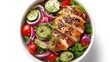 © Nurul - A vibrant overhead view captures a colorful salad in a bowl, featuring grilled chicken, vegetables, herbs, and greens