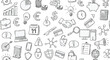 © Ahmad - Hand-drawn seamless pattern of various business, finance, and technology icons on a white background.