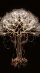Wall Mural - Classic, visual, metaphorical, complex, tree of life, graph, unravel, re-weave, complex, network, light, tapestry, abstract, sky, night, nature, blue, sun, clouds, tree, water, dark, lightning, cloud,