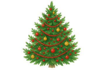Wall Mural - Decorated christmas tree watercolor painting on transparent background, celebrating winter holidays and season's greetings