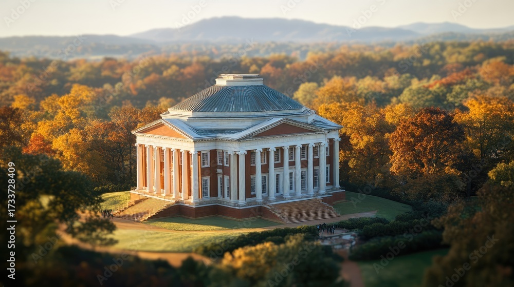 Autumnal Rotunda: A Majestic View of UVA's Iconic Building Stock Photo ...