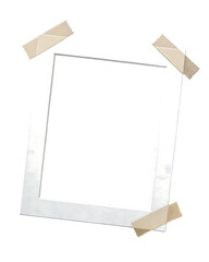 White picture frame mockup attached with tape for displaying photos and artwork presentation easy to use design element