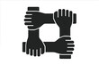 © Skylar - Four hands holding wrists forming a square. Vector glyph icon. Concept for teamwork, community, unity, support, charity, and partnership. Symbol of racial equality.