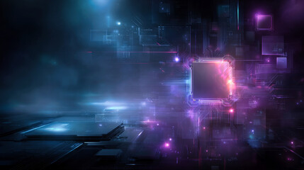 Wall Mural - A futuristic abstract technology background with neon lights and glowing circuit lines