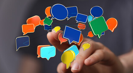 Concept of communication, digital network and data concept of colorful speech bubble, illustrating connection online.
