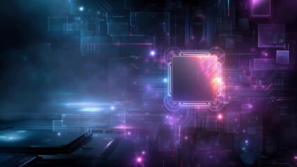 Wall Mural - A futuristic abstract technology background with neon lights and glowing circuit lines
