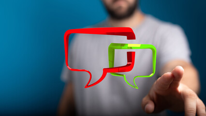 Conceptual image showcasing communication through floating chat bubbles, ideal for technology and interpersonal connection themes.