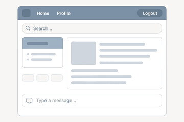 minimal web page layout template — modern website wireframe design with sections for about, services