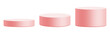 © Ink2Link - 3D Pink podium set with three cylinder platforms for product display or cosmetic presentation. Minimal design png pedestal stage for branding, packaging mockups, and advertising scenes.