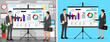 © absent84 - Man and woman making presentation on whiteboard. Business conference concept, professional meeting, training, or workshop. Flat style vector.