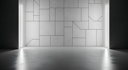 Canvas Print - Modern Geometric Wall with Vertical Lights and Polished Floor abstract architecture