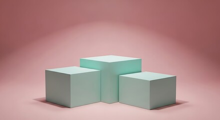 Canvas Print - Three Mint Green Cubes on a Pink Background for Display podium