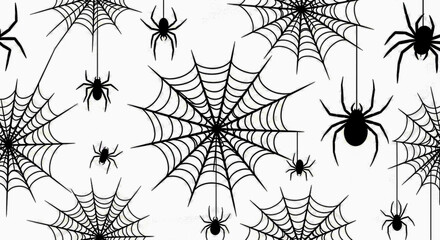 an intricate pattern of spiders and spiderwebs fills the background creating a spooky and eerie desi