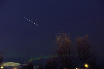 Wall Mural - Aurora borealis, polar lights with Milky Way stars.