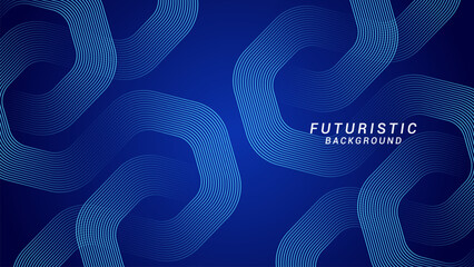 Wall Mural - Abstract futuristic technology concept background. Shiny geometric line pattern on a dark blue background. Suitable for posters, covers, banners, presentations, websites, and flyers.