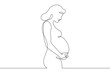 © derplan13 - Continuous one line drawing Beautiful pregnant woman. Woman with belly. Pregnancy. Line art.One continuous line isolated illustration.Not AI.