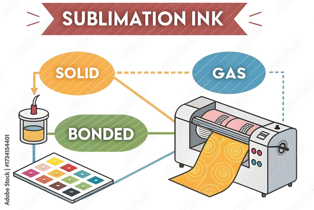 Sublimation Process Drawing Diagram showing sublimation printing process from solid to gas Stock ...