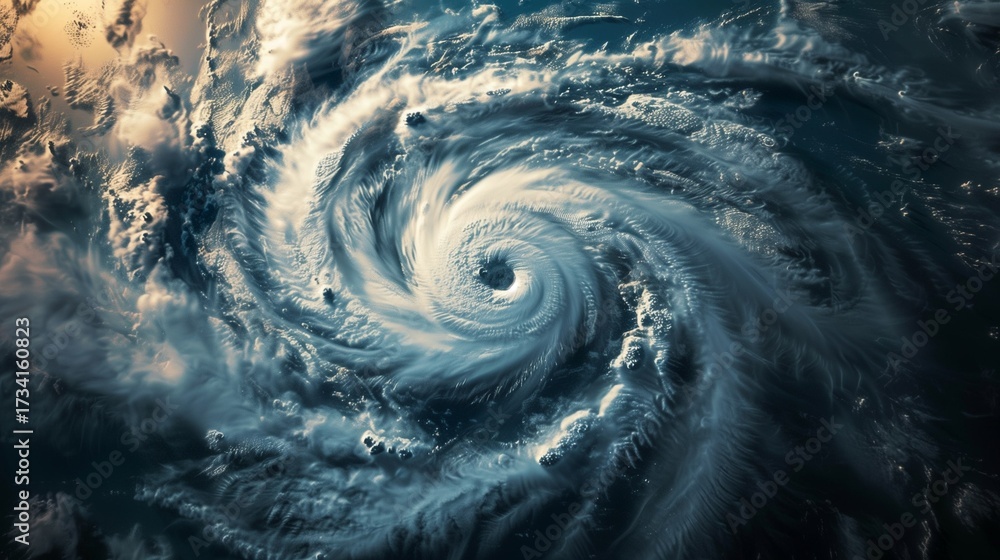 Top view satellite image of massive hurricane storm over ocean ...