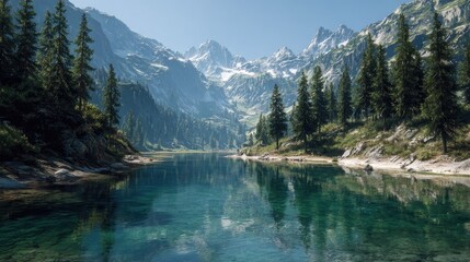 Naklejka na meble Mountain lake reflecting serene peaks