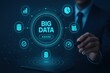 © Zone - A business person in a suit uses a stylus to interact with a futuristic digital interface showcasing a 'big data' concept, emphasizing data analysis and technological innovation, illuminated by...