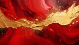 abstract art featuring a textured red background splashed with gold paint creating a luxurious and dramatic effect
