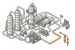 © Bundi - Isometric view of a complex industrial chemical processing plant with multiple tanks, pumps, and a digital control system for manufacturing operations