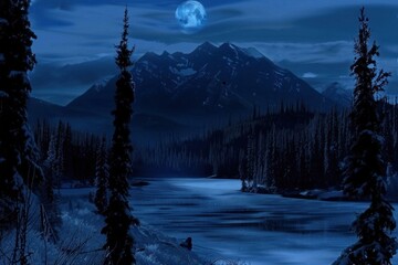 Wall Mural - Midnight lake landscapes astronomy outdoors nature.