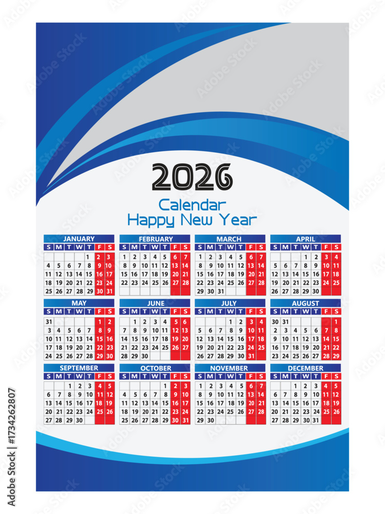 2026 Calendar Design in Adobe Illustrator Stock Vector | Adobe Stock